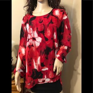Split Sleeve Tunic Blouse. Size L. Polyester.